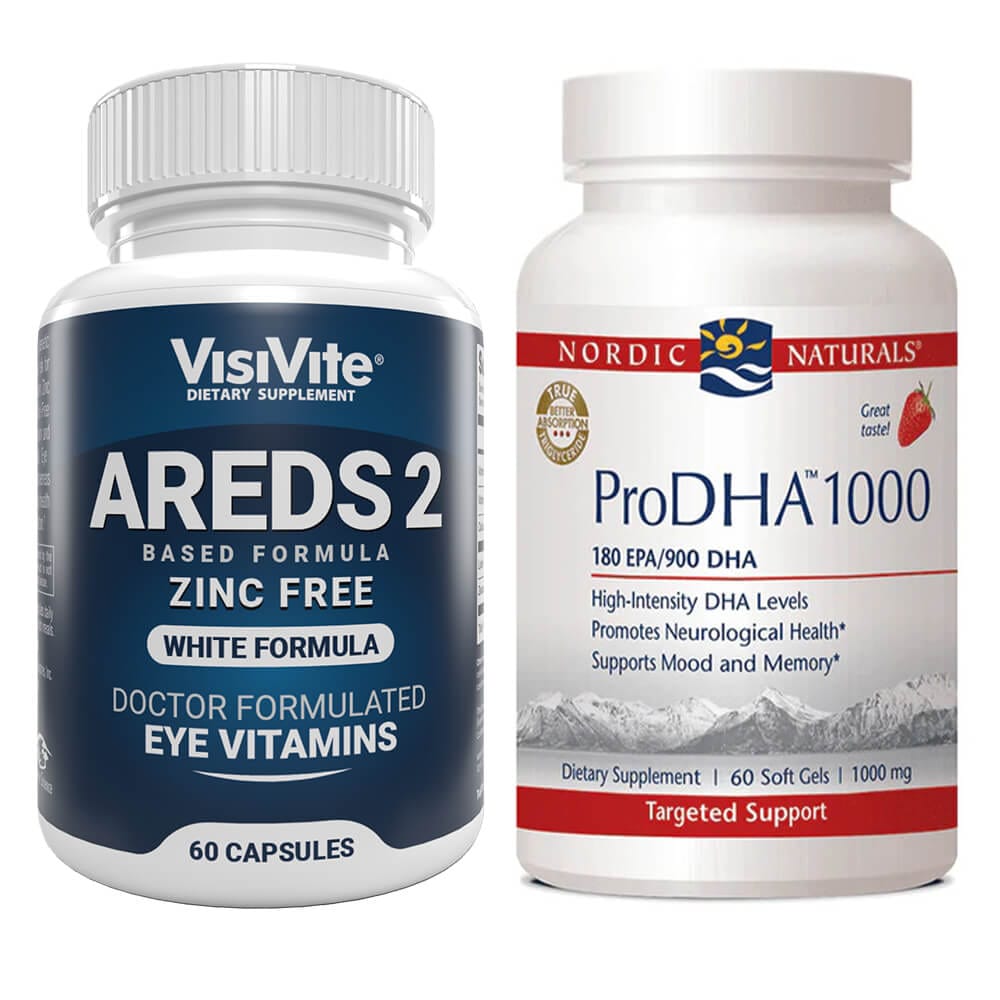 AREDS2 Zinc-Free White and Nordic Naturals® ProDHA 1000 Bundle - 1 month supply