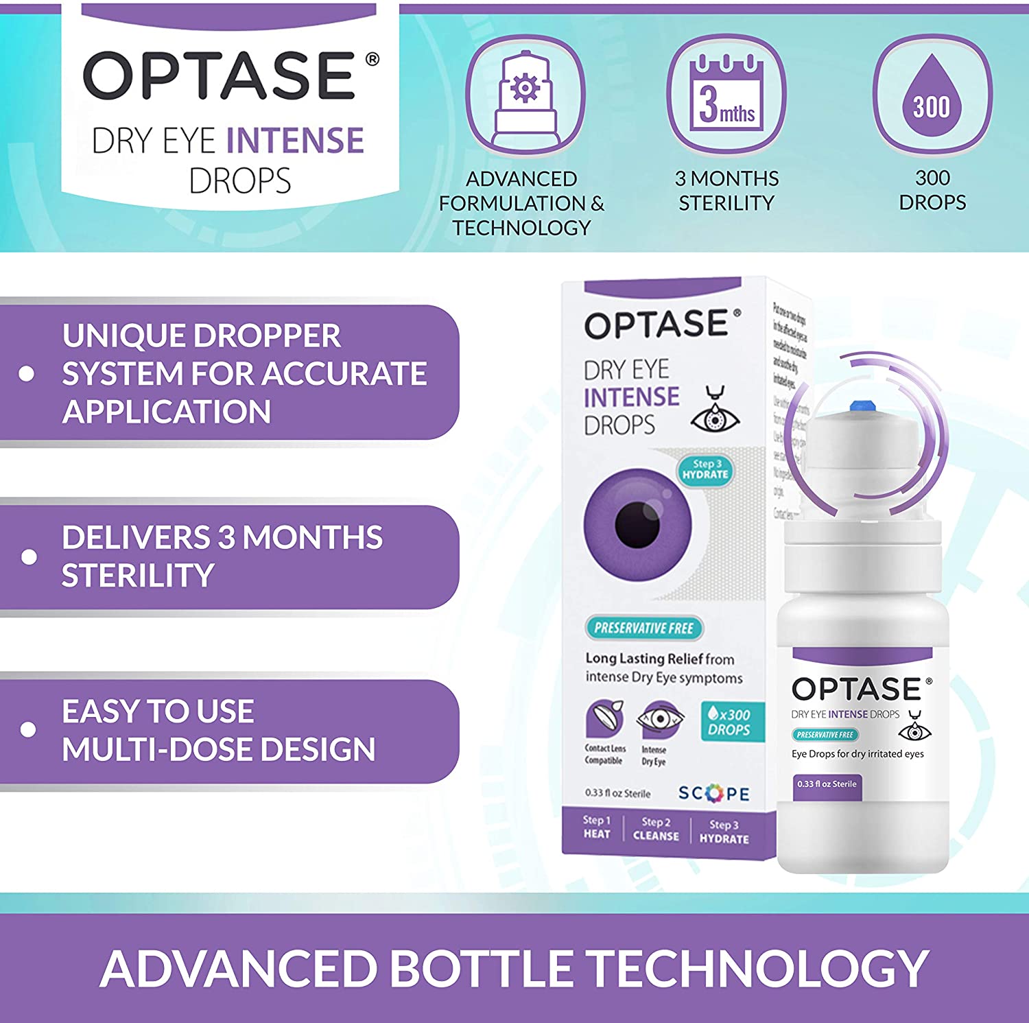 Optase Dry Eye Intense Eye Drops - Preservative Free - 0.33 fl oz - 300 dose Bottle